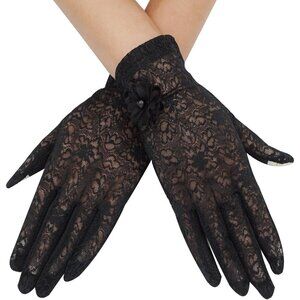 Women's Flower Black Floral Embroider Lace Gloves Summer Sun Protection